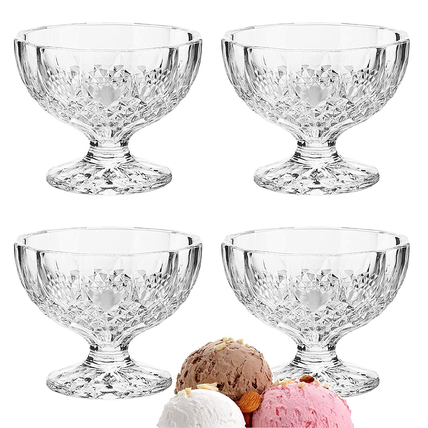 Dessert Ice Cream Cups Mini Truffle Bowls， Salad Fruit Dish Crystal Style Glass - Lead Pb Free 4