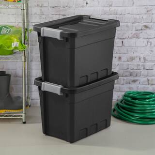 Sterilite 7.5 gal. Rugged Industrial Storage Totes with Latch Lid in Black (24-Pack) 24 x 14839006