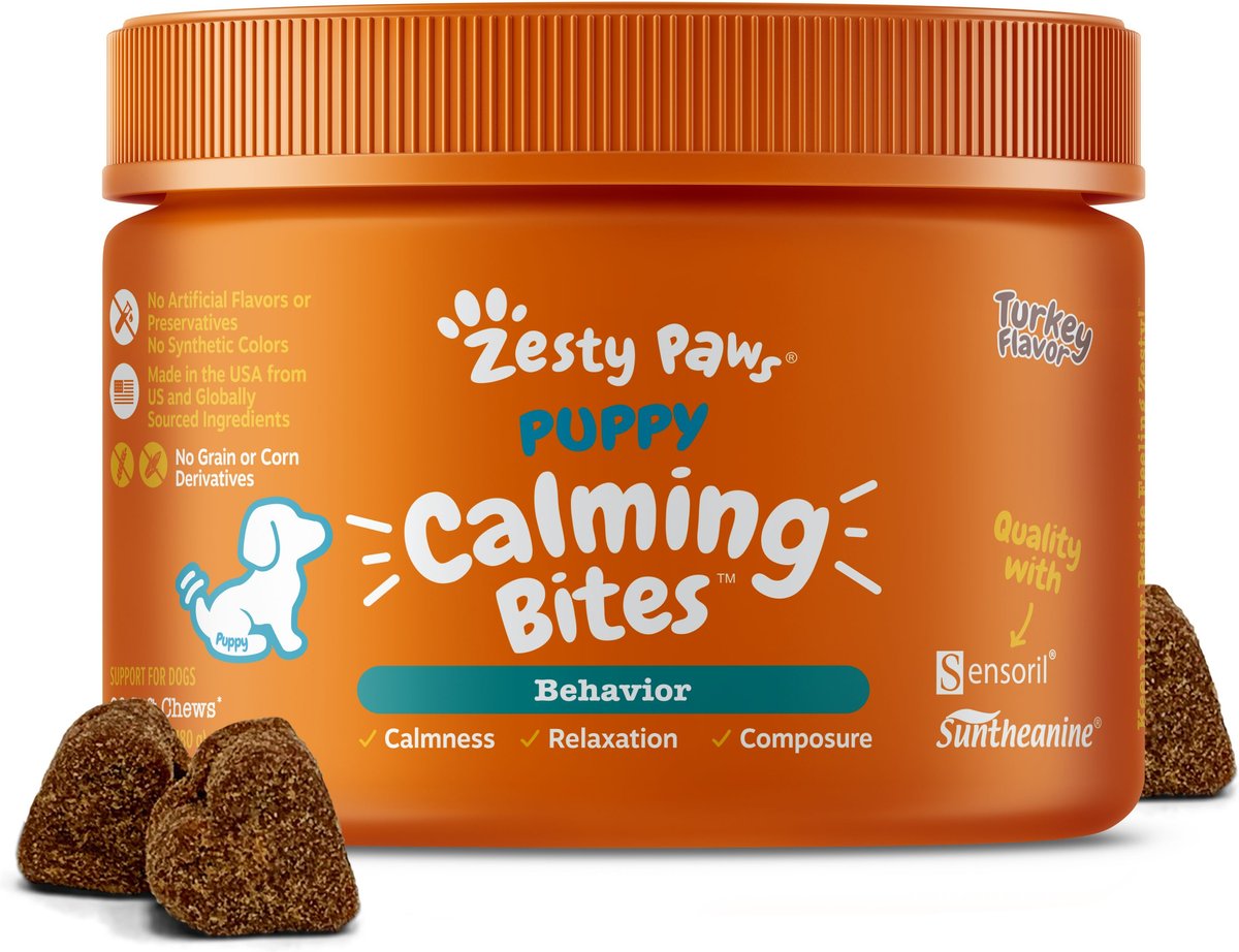 Zesty Paws Puppy Calming Bites Behavior Turkey Flavor Soft Chew Supplement for Dogs， 90 count