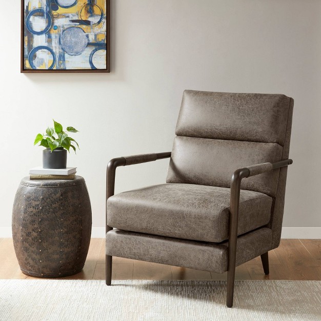 Raiston Faux Leather Channel Accent Armchair Brown Madison Park