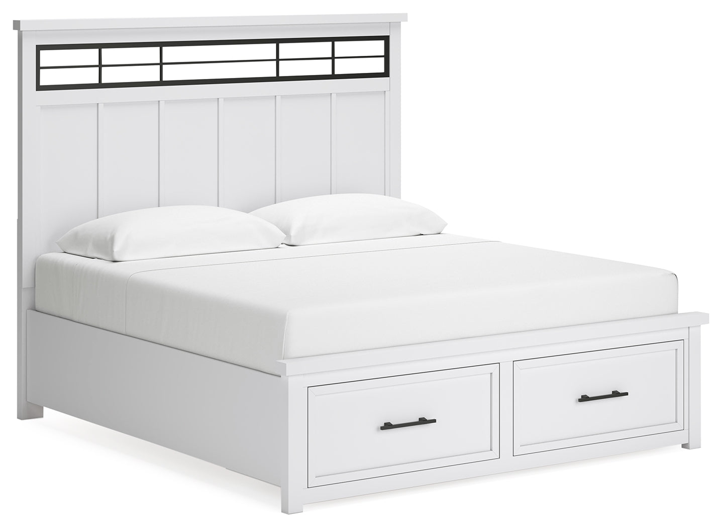 (Online Special Price) Ashbryn White/Natural King Panel Storage Bedroom Set with Dresser and Mirror