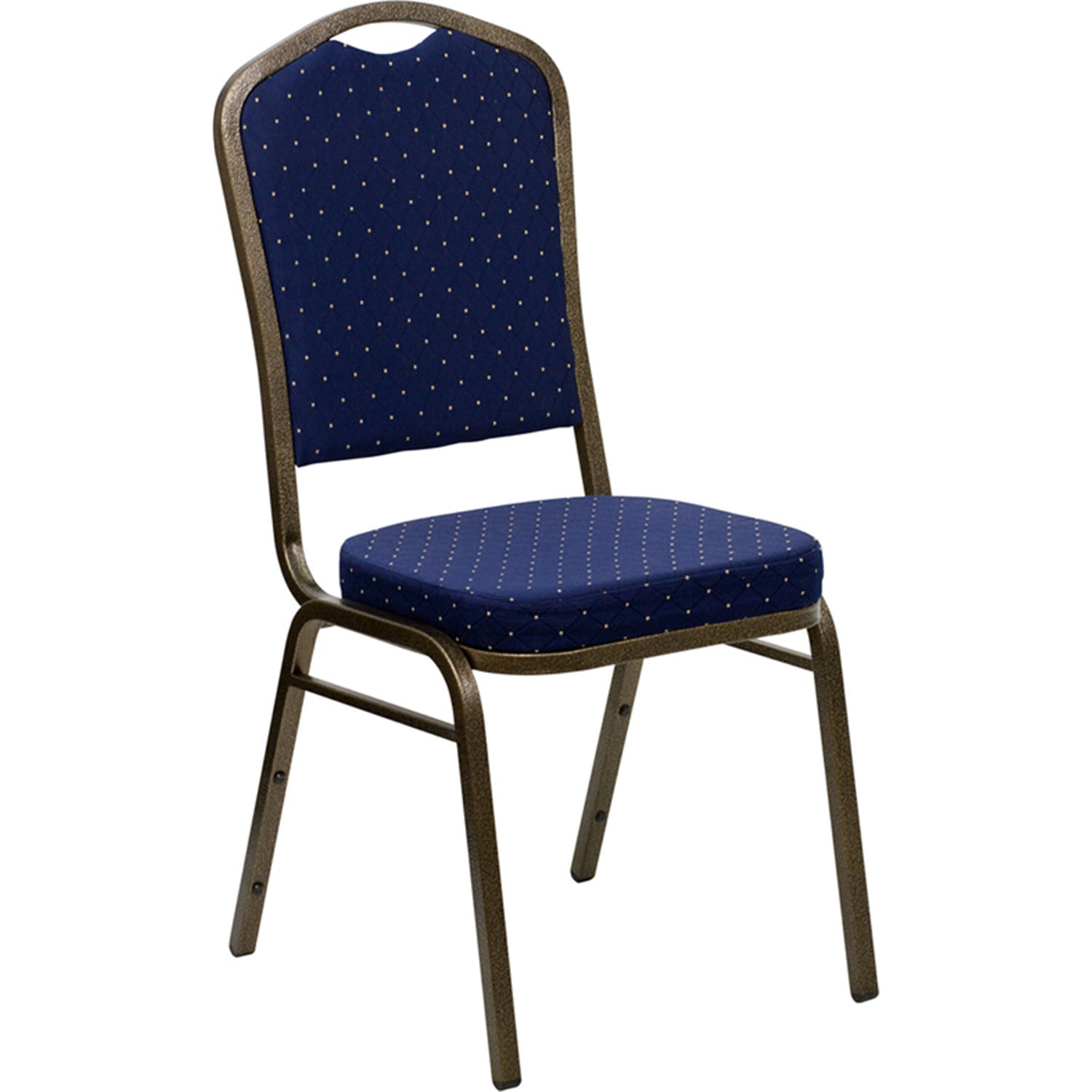 BizChair Crown Back Stacking Banquet Chair in Navy Blue Dot Patterned Fabric - Gold Vein Frame