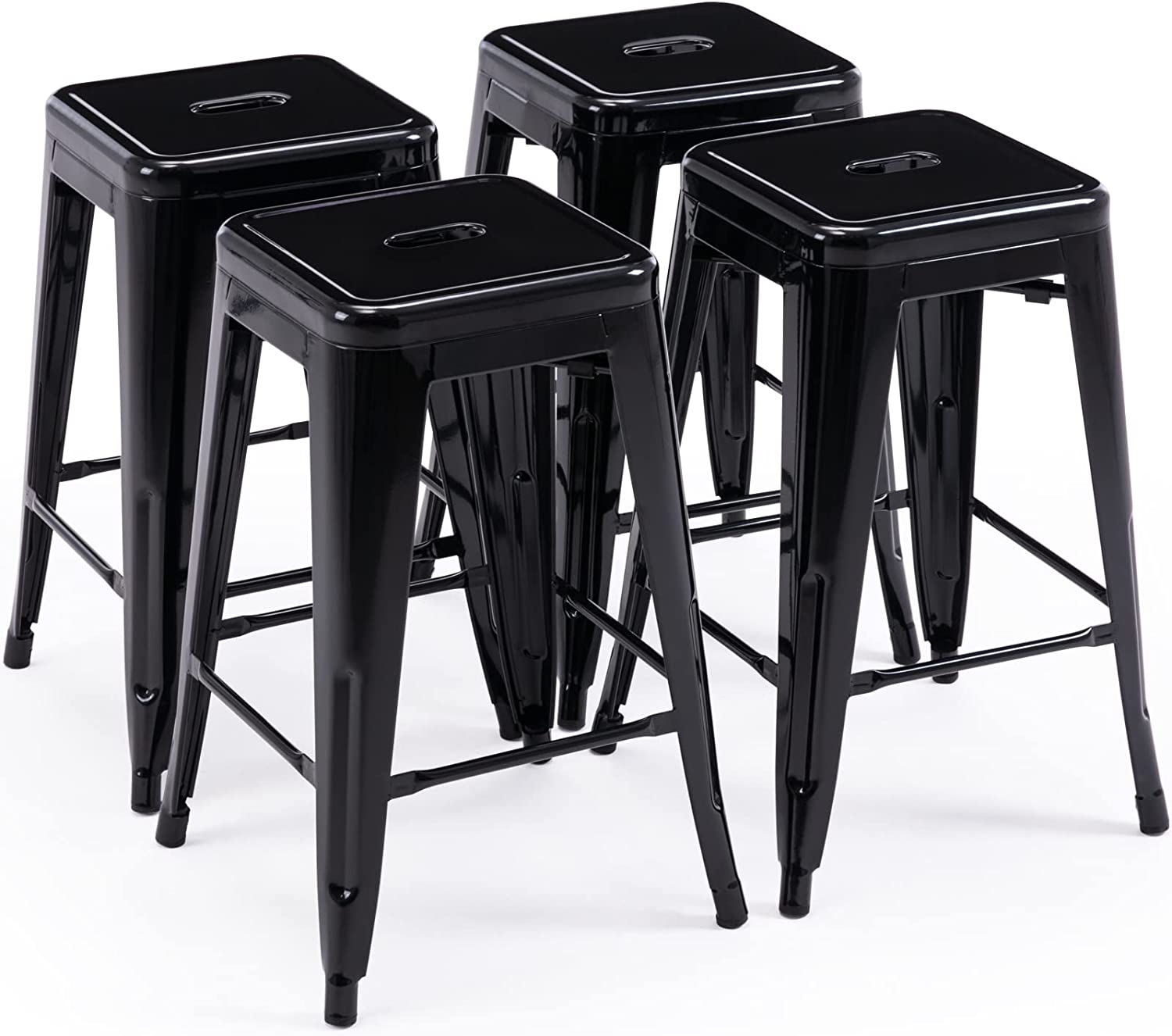 24 Inch Metal Bar stools, Backless Counter Height Barstools, Indoor Outdoor Stackable Stools with Square Seat