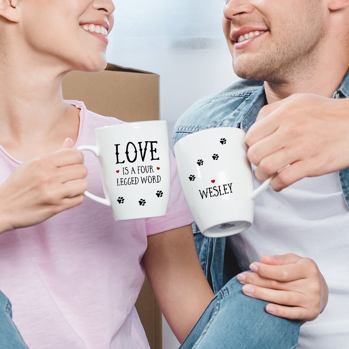 904 Custom Personalized Love is a Four Legged Word Double Sided Coffee Mug， 11-oz