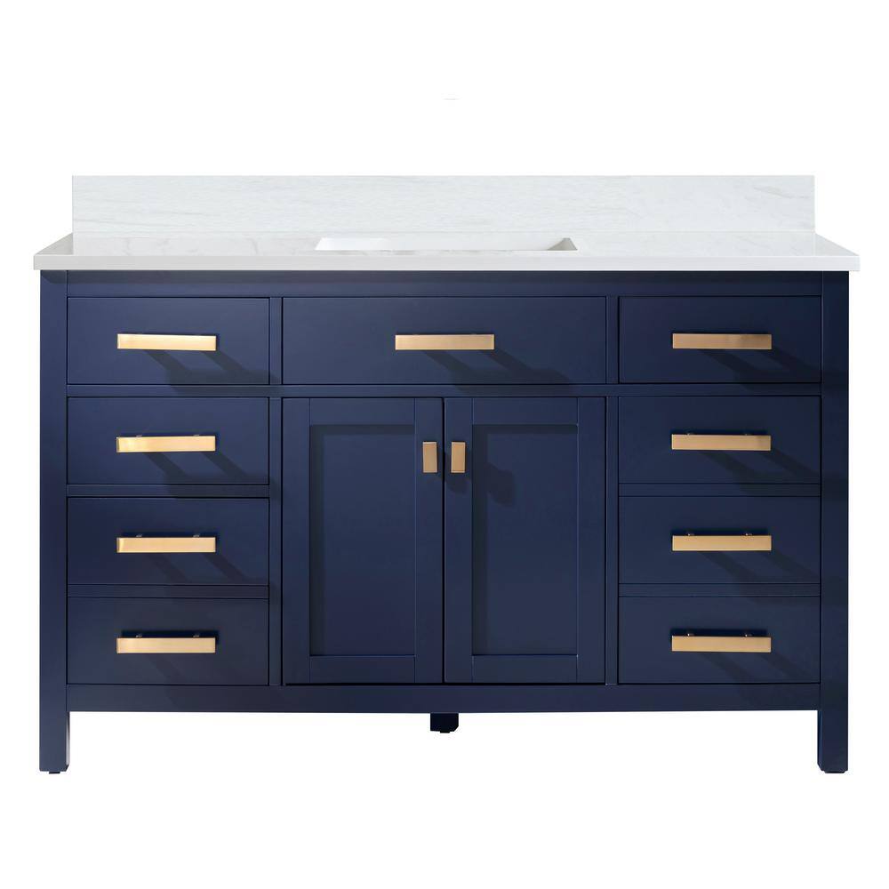 Design Element Valentino 54 in. W x 22 in. D Bath Vanity in Blue with Quartz Vanity Top in White with White Basin V01-54-BLU