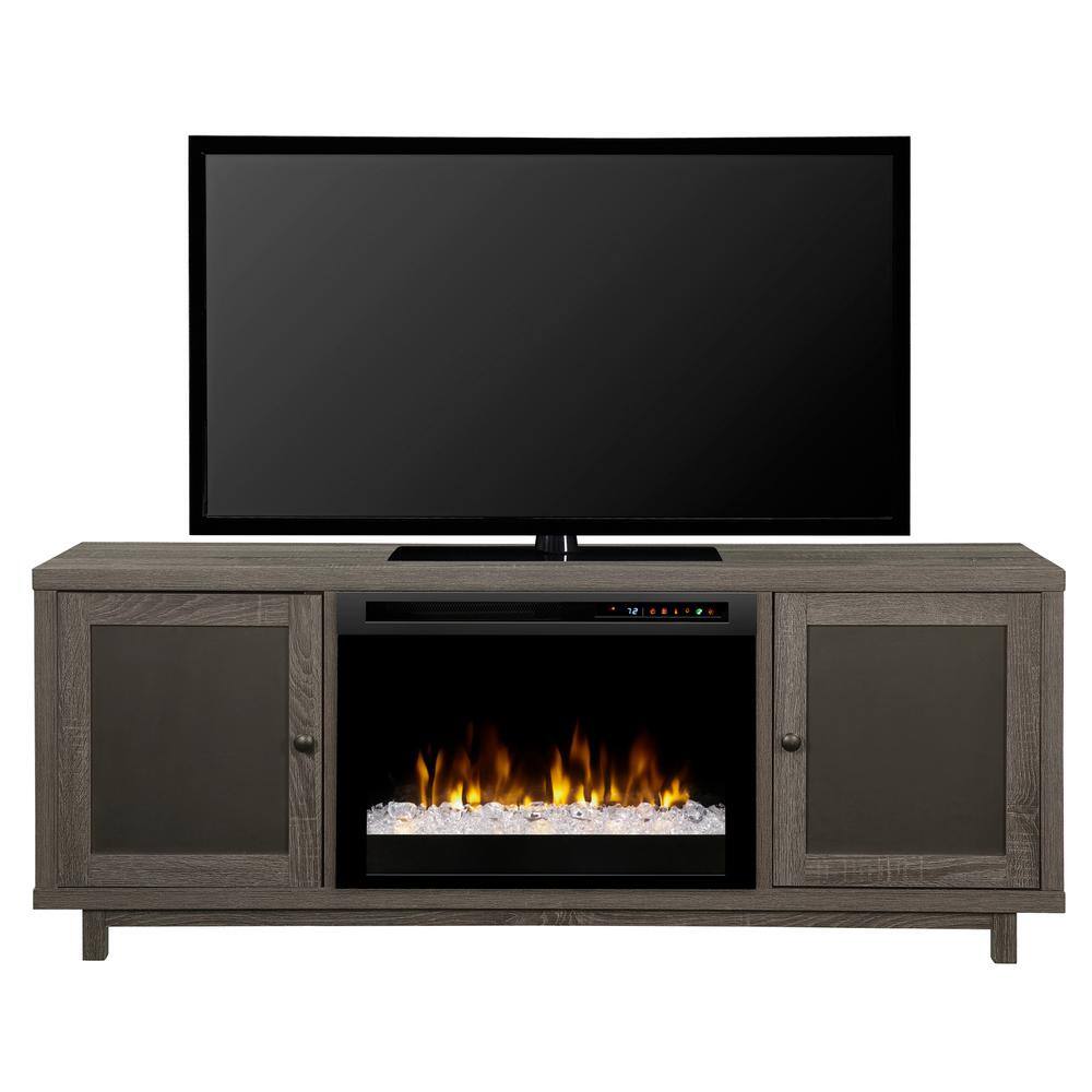 Dimplex Jesse 65 in. Electric Fireplace and Glass Ember Bed in Iron Mountain Grey with 26 in. Media Console GDS26G8-1908IM