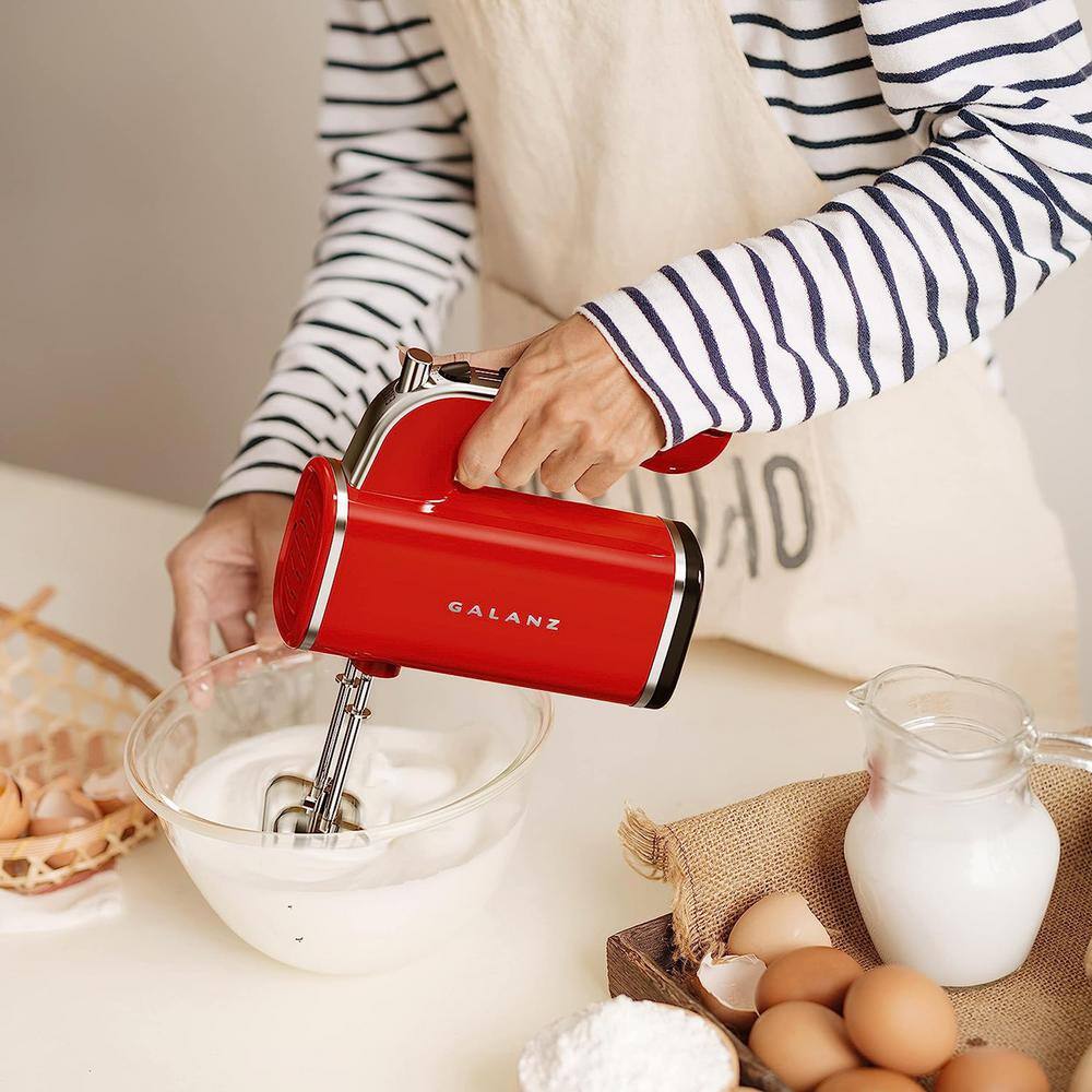 Galanz 5 Speed 150-Watts Retro Hand Mixer with Storage Base in Hot Rod Red 985120367M