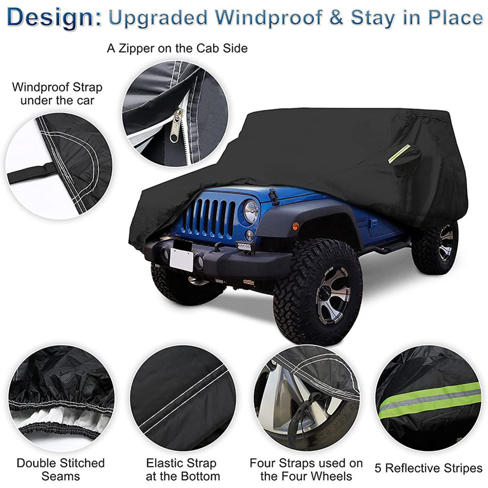 Wrangler 2 door Suv cover waterproof and snowproof with zipper Compatible with Jeep Wrangler 1987-2019 Jk， Jl， Cj， Yj， Tj， For 2004-2006 Jeep Lj2 Doors(Black)