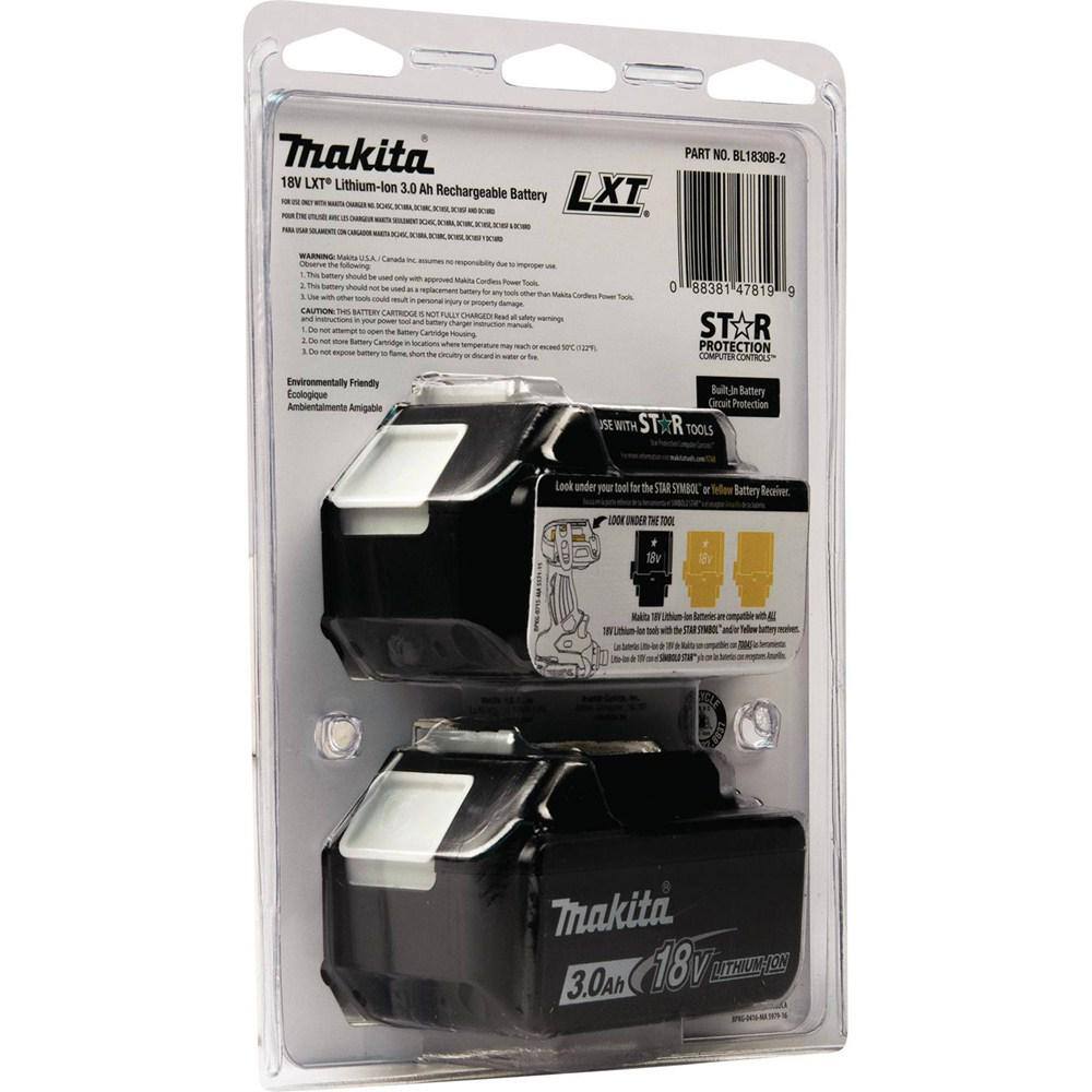 Makita 18V LXT Lithium-Ion High Capacity Battery Pack 3.0Ah with Fuel Gauge (2-Pack) BL1830B-2