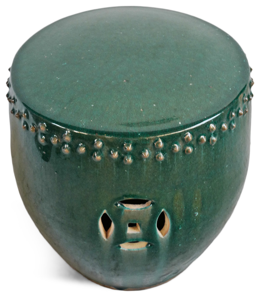 Teal Double Stud Ceramic Garden Stool   Asian   Accent And Garden Stools   by Design Mix Furniture  Houzz