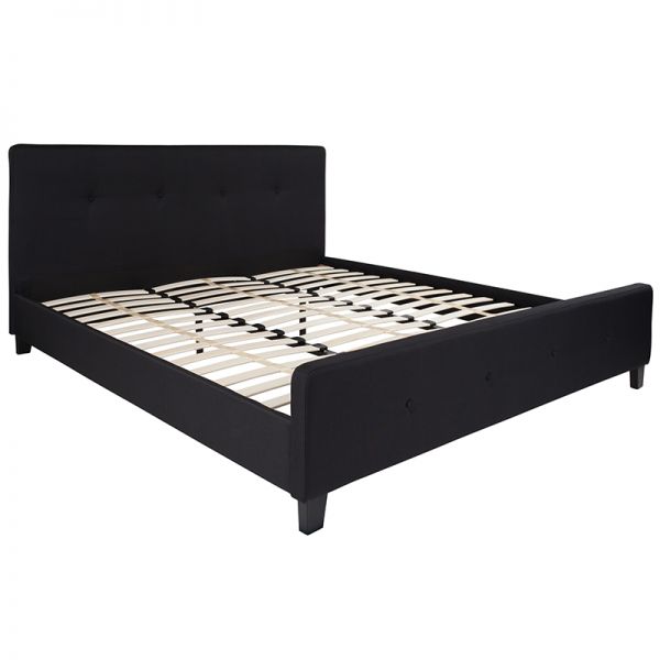 Tribeca King Size Tufted Upholstered Platform Bed in Black Fabric