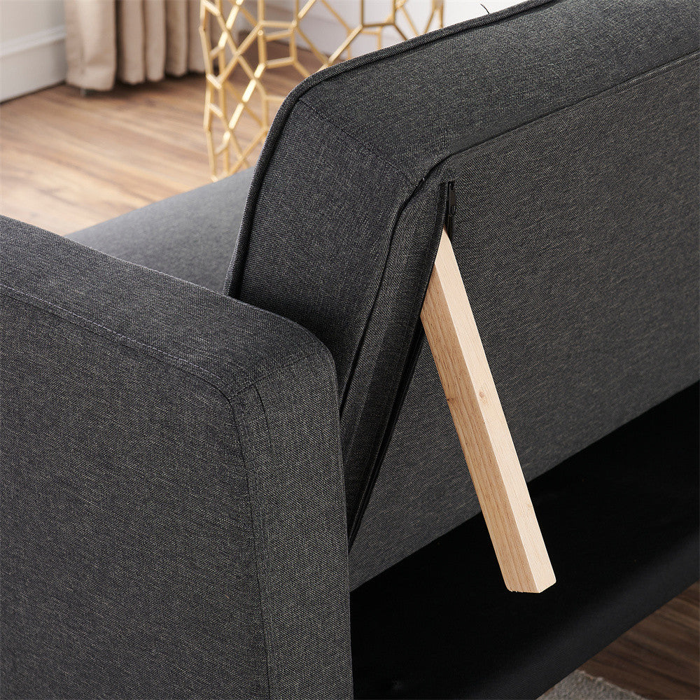 Futon Sofa Bed Upholstered Linen Sleeper Sofa with Adjustable Backrest Modern Design Convertible Futon Sofa Couch Multifunction Sleeper Sofa Bed Dark Gray