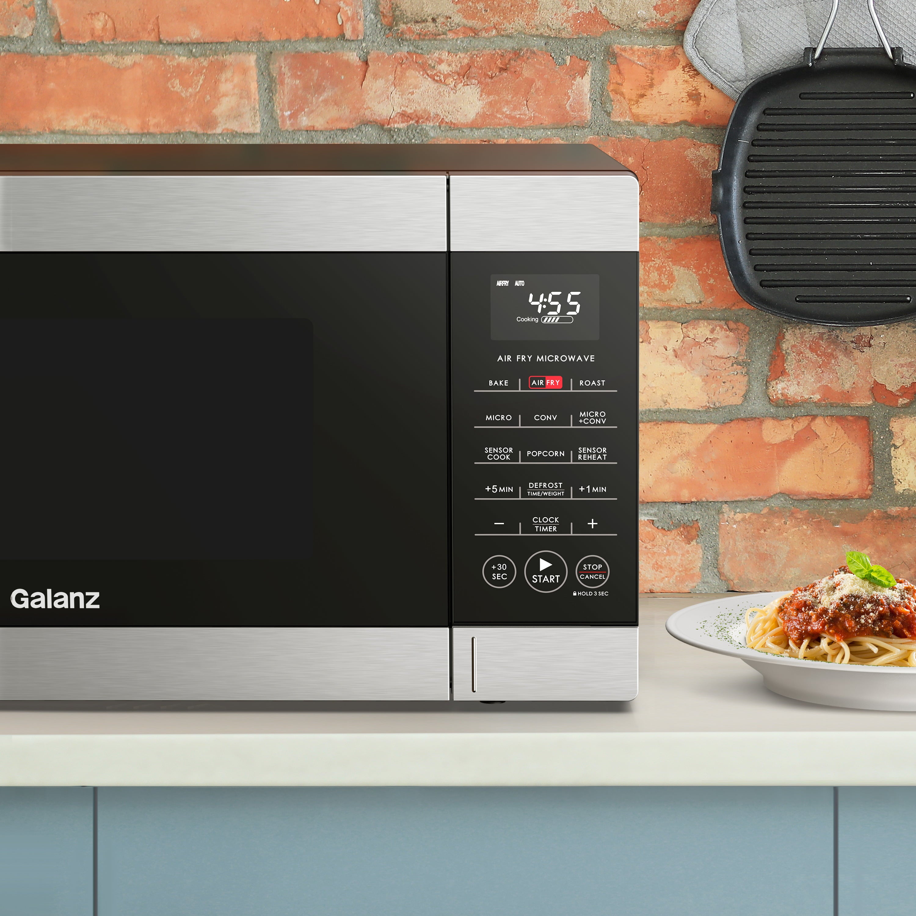 Galanz 1.2 cu. ft. Air Fry + Sensor Cook Countertop Microwave Oven, 1000 Watts, Stainless Steel