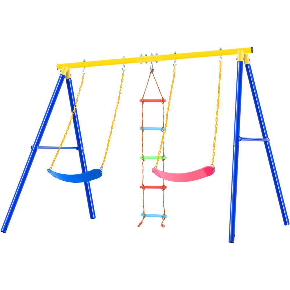 Metal Outdoor Swing Set with Climbing Ladder in Blue LN20232334