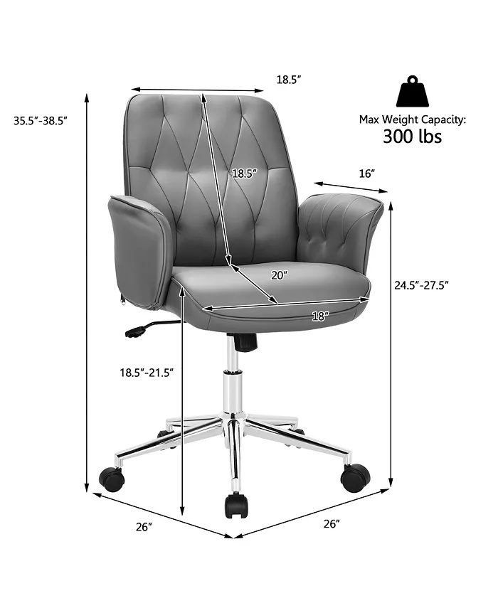 Costway Modern Home Office Leisure Chair PU Leather Adjustable Swivel