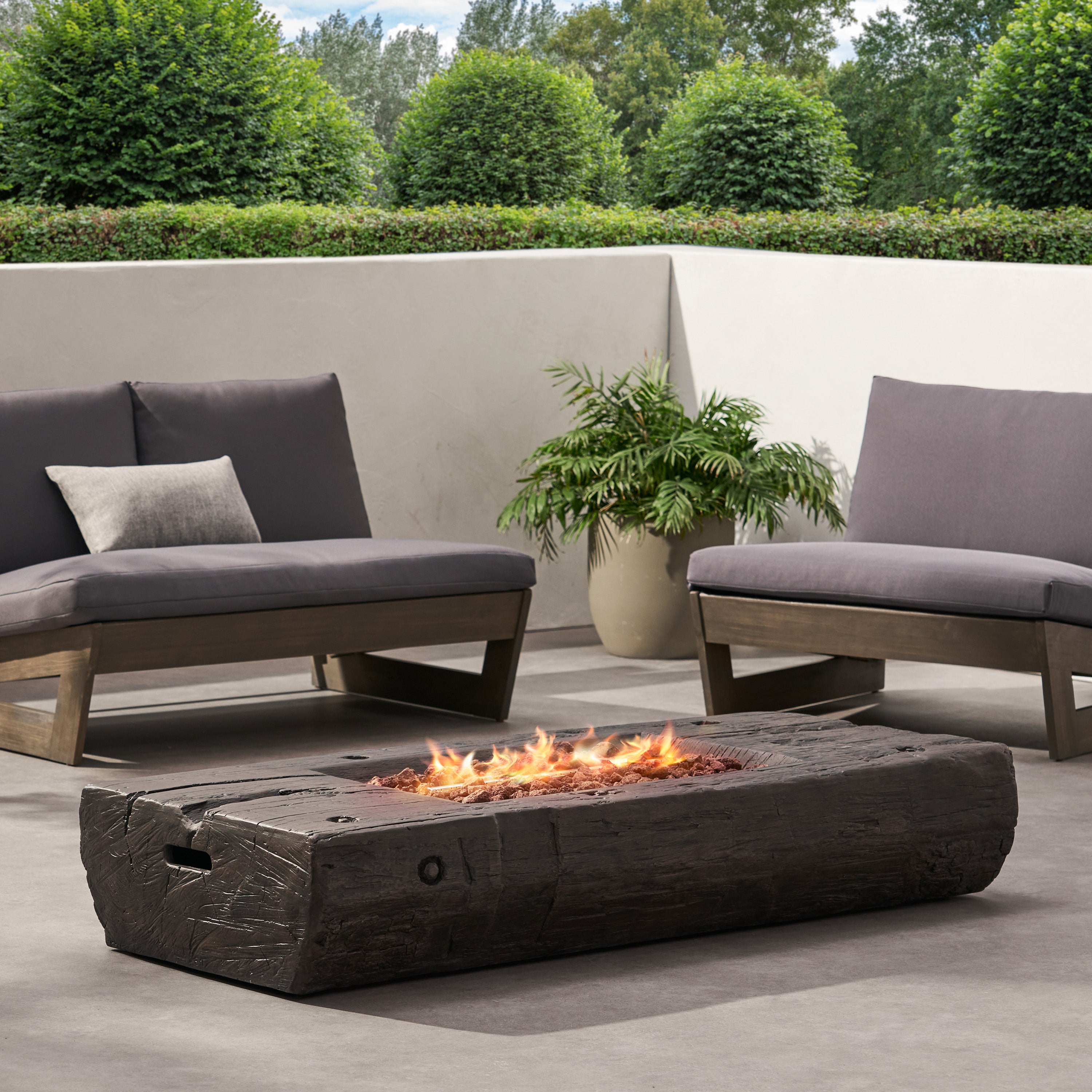 Carolina Outdoor 40,000 BTU Lightweight Concrete Wood Finish Fire Pit (No Tank Holder), Brown