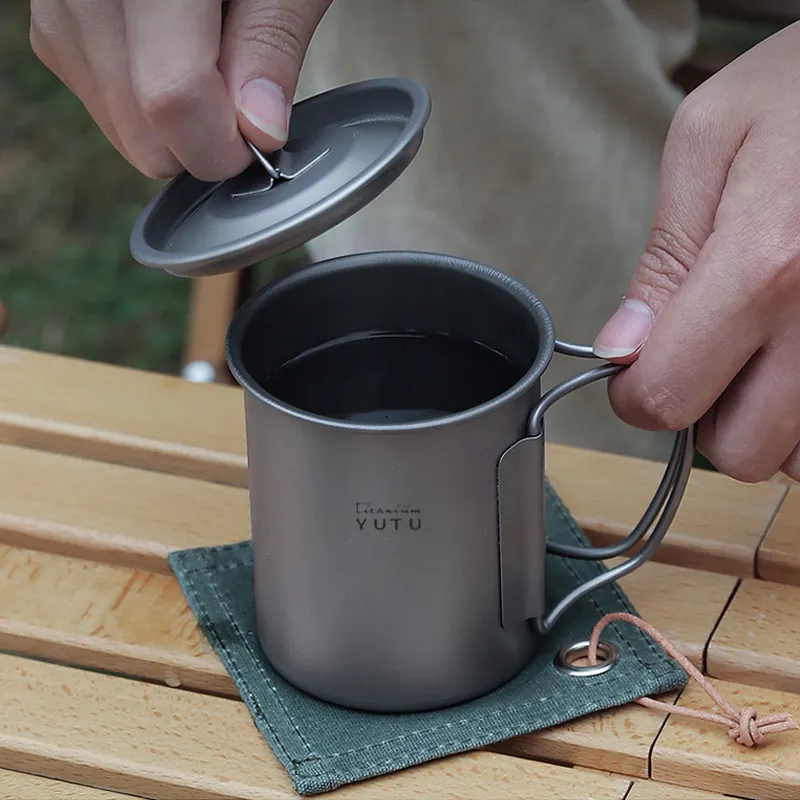 450 ML Pure Titanium Cup Outdoor Hiking Portable Titanium coffee Cup Single Deck Health Titanium Mug