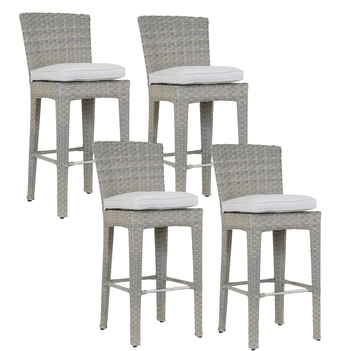 Majorca 4 Piece Wicker Patio Counter Height Bar Stool Set W/ Sunbrella Cast Silver Cushions By Sunset West