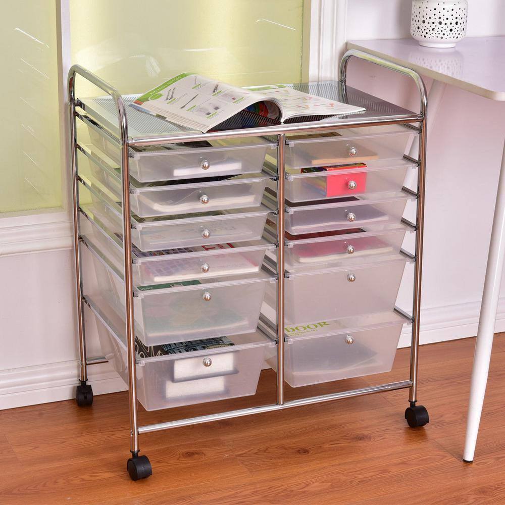 Boyel Living 12 Plastic Drawers Rolling Cart Storage Organizer Bins with Four wheels  in White HYSN-56500CL