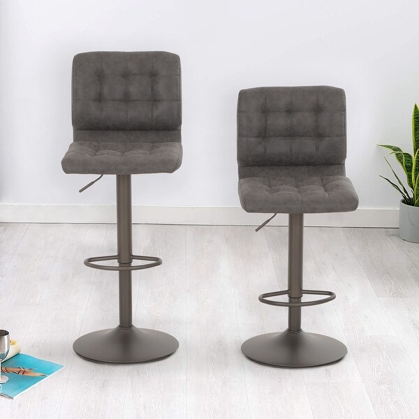 2-Piece Modern PU Leather Adjustable Swivel Bar Stools