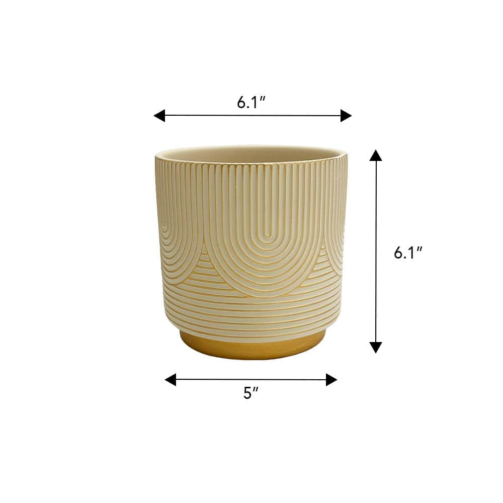 Vigoro 6 in. Demetria WhiteGold Bohemian Ceramic Planter (6 in. D x 6 in. H) with Drainage Hole HD1461P-104