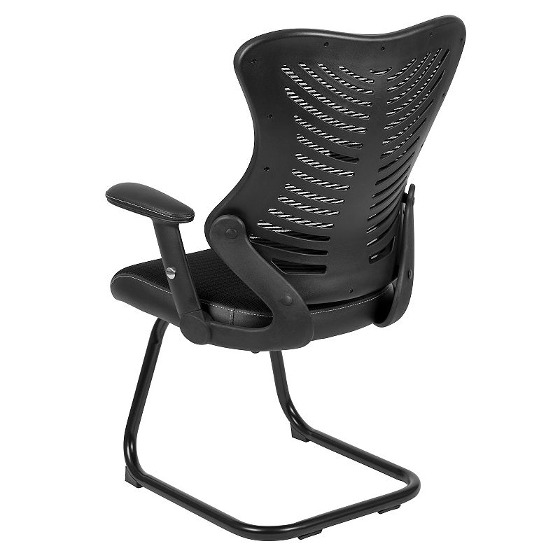 Emma and Oliver Designer Mesh Sled Base Side Reception Chair with Adjustable Arms