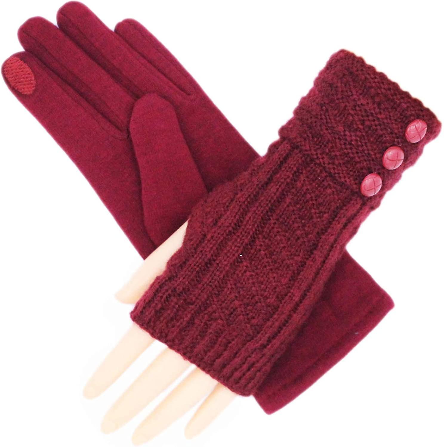 Winter Warm Knit Fingerless + Touchscreen Texting Thick Cotton Full Gloves 2-in-1