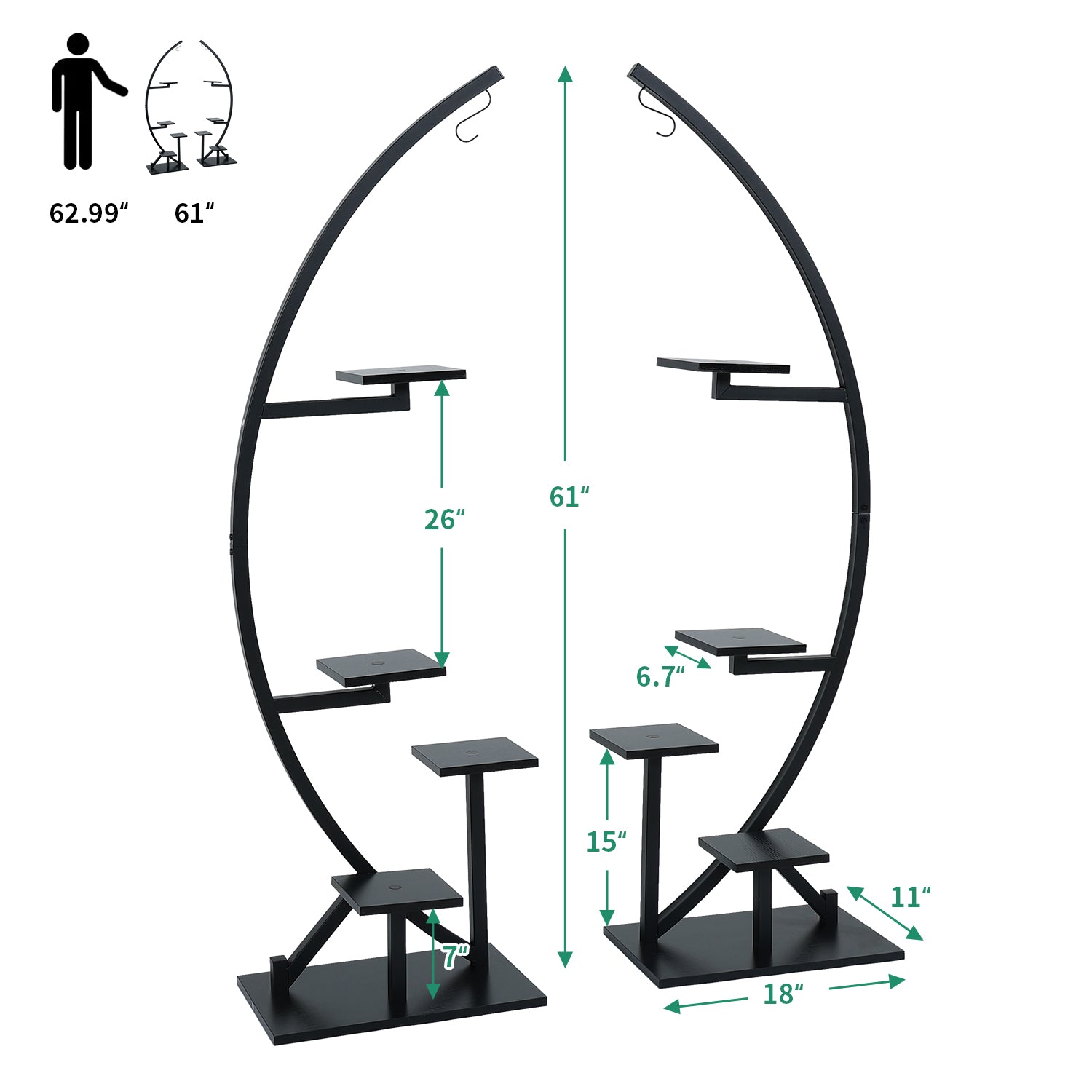 ELECWISH Plant Stand Indoor Plant Shelf Stand Half Moon Plant Stands Multi-Purpose Curved Metal Display Rack for Living Room, Garden, Patio(Black 2 Pack)