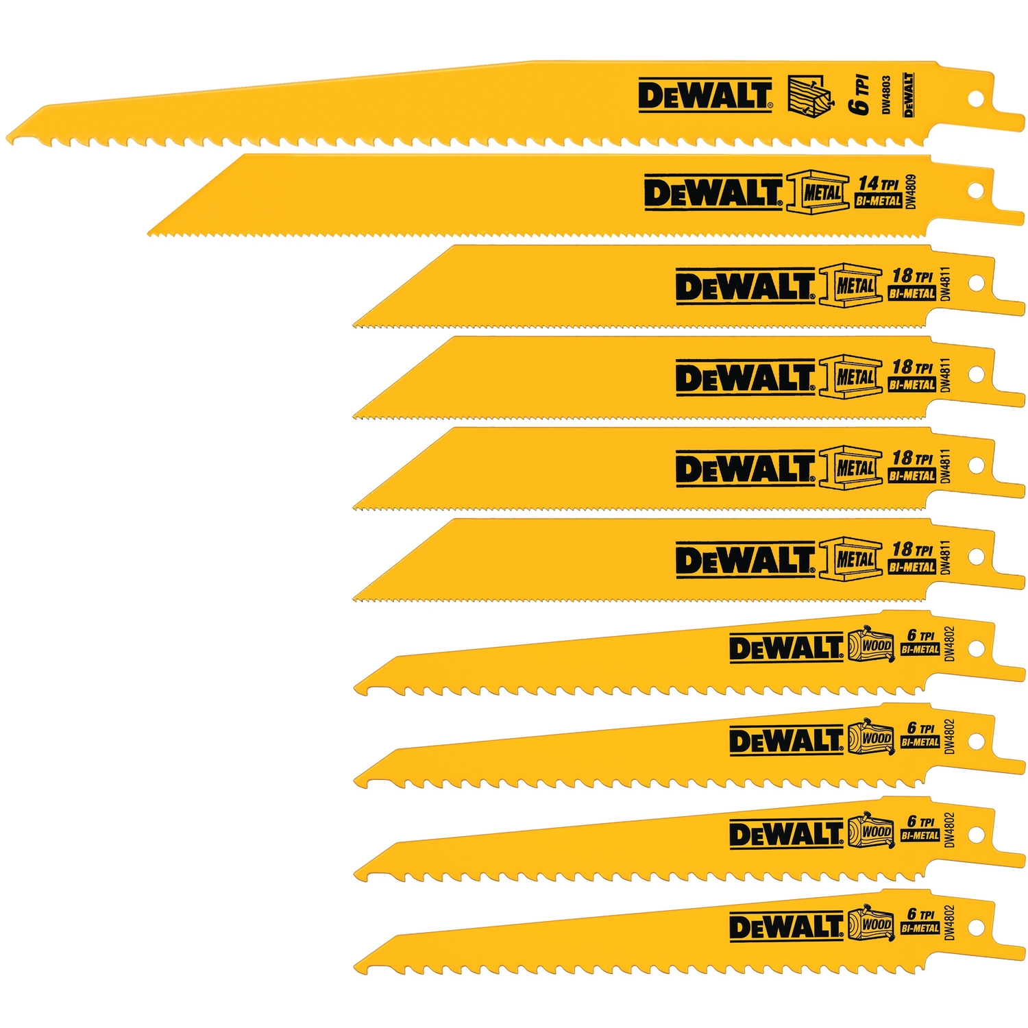 DW Bi-Metal Reciprocating Saw Blade Set Multi TPI 10 pk