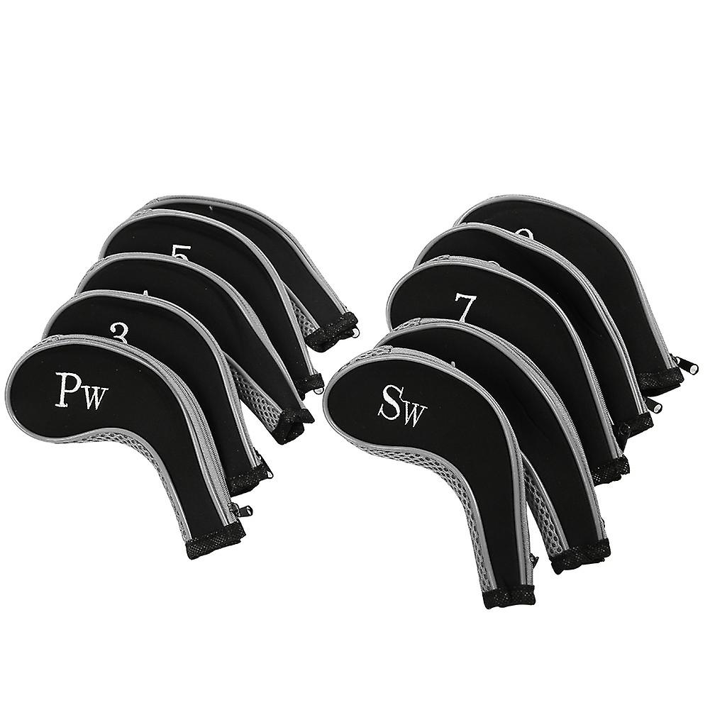 10pcs Neoprene Golf Club Iron Head Covers Putter Set Protector Case Golf Accessory(gray)