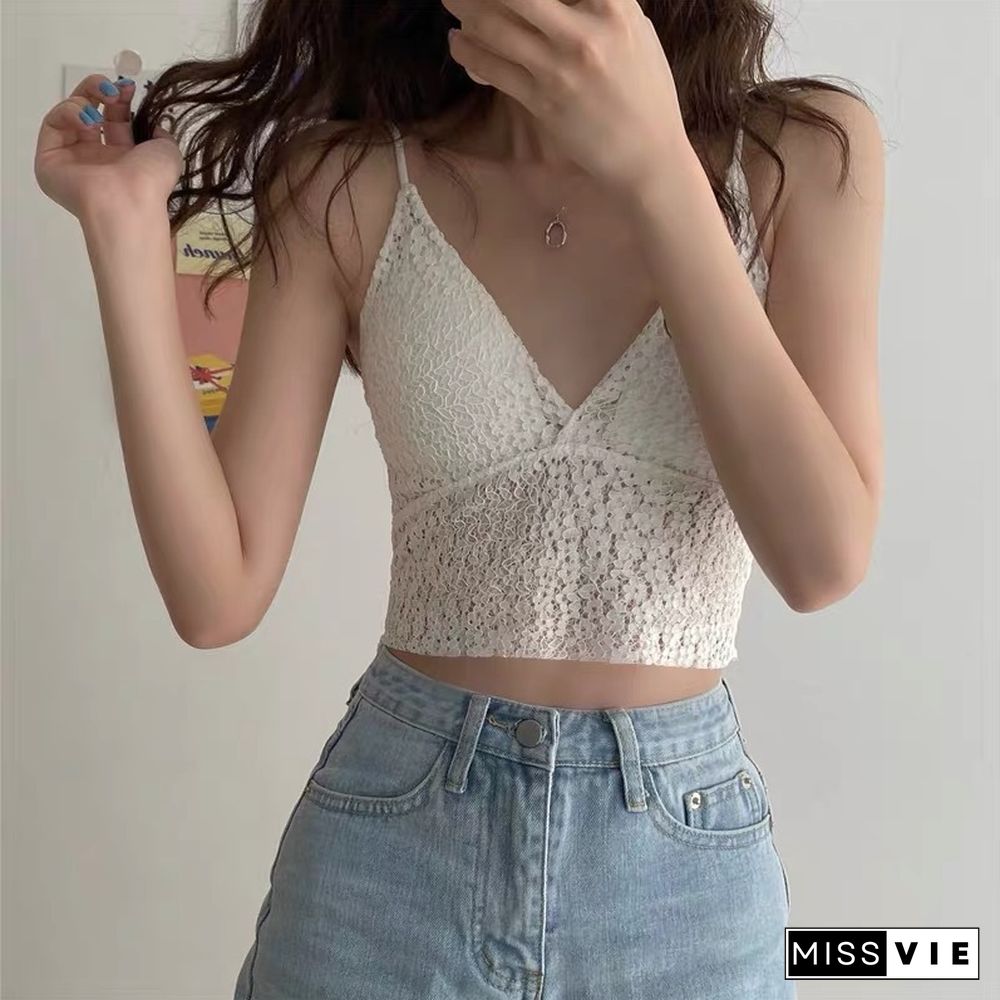 New Sexy Tank Top Lace Halter Crop Tops Women Summer Camis Backless Camisole Fashion Casual Tube Female Sleeveless Cropped Vest