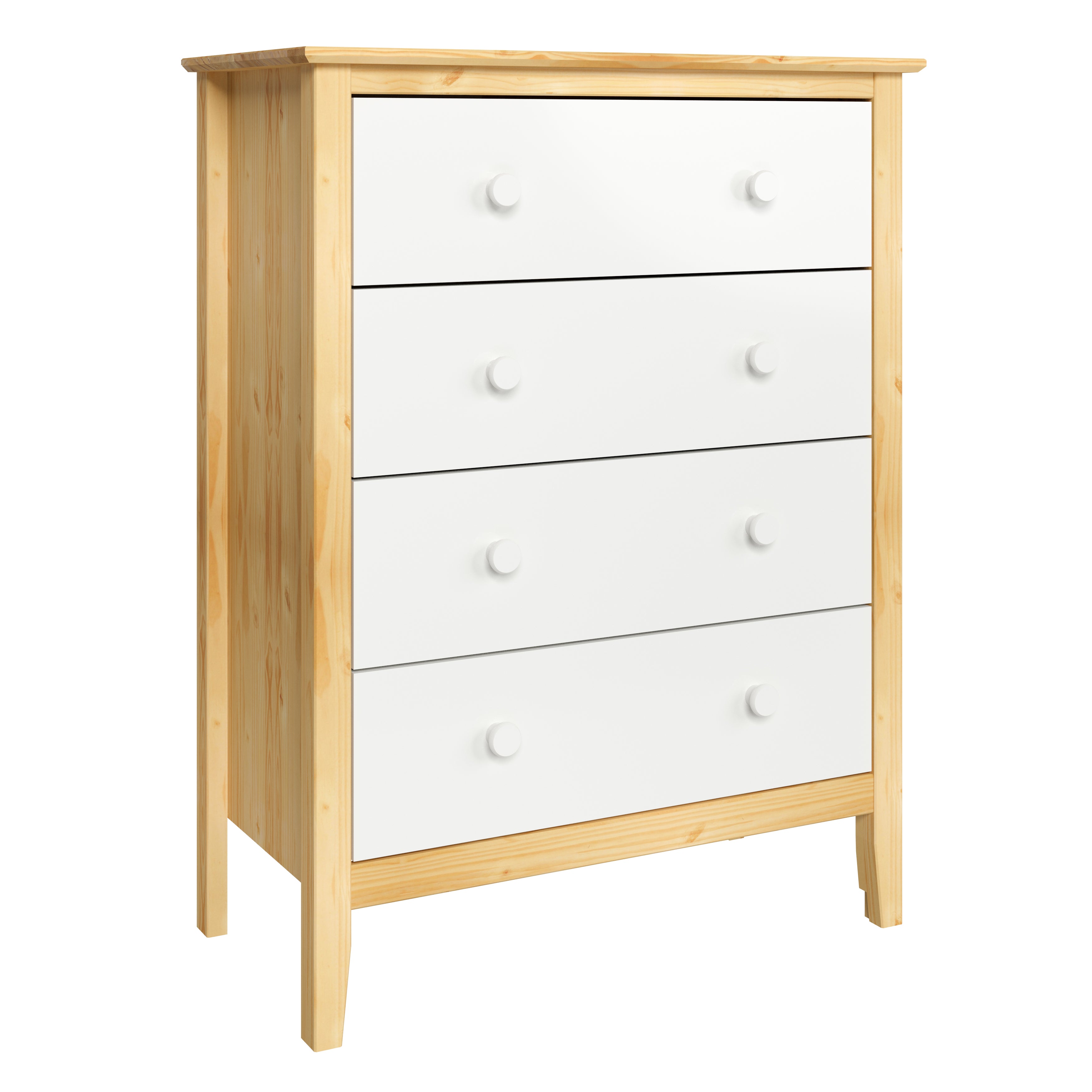 Adeptus Solid Wood Easy Pieces Four Drawer Dresser Natural White Front, White and Natural Knobs