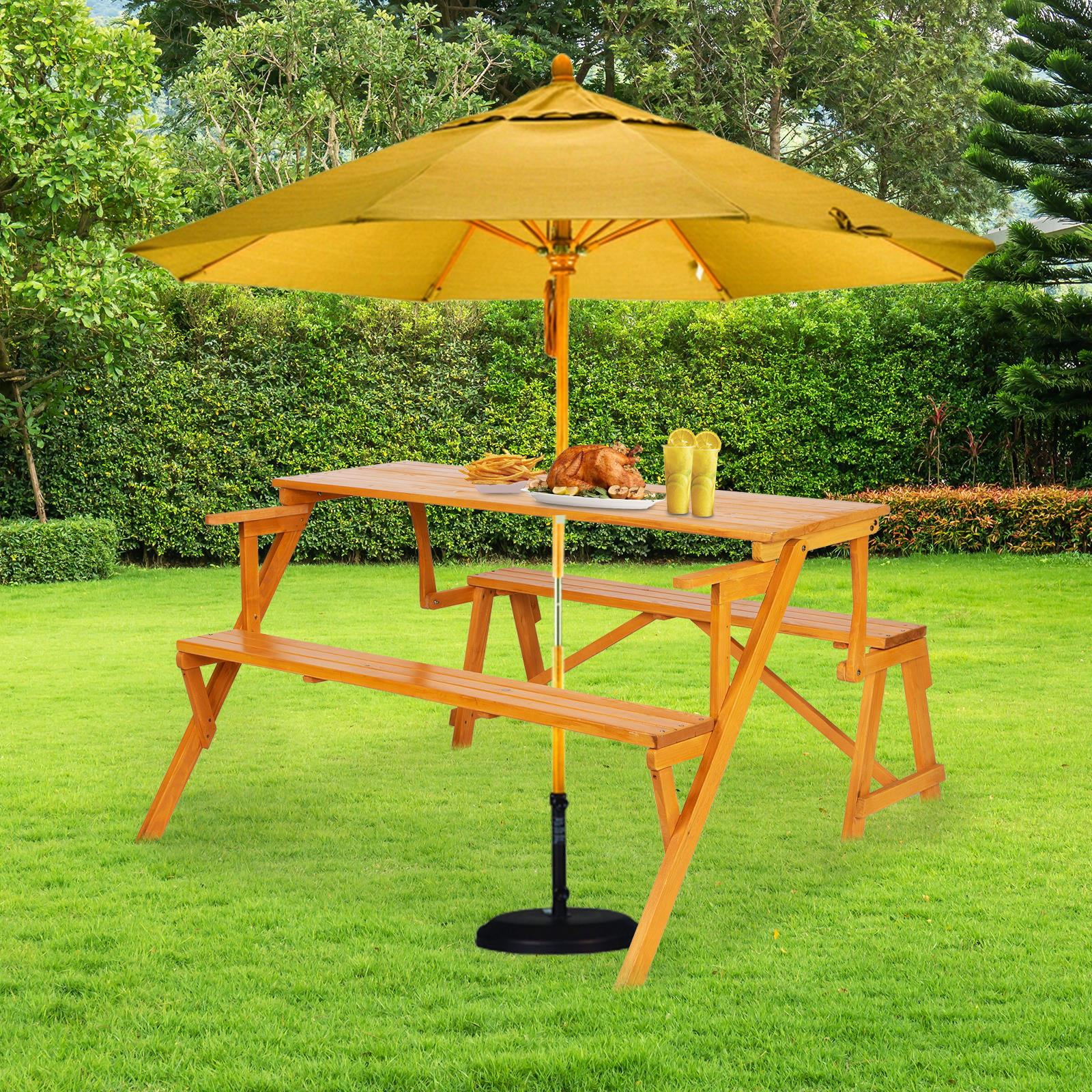 Ktaxon Wooden Outdoor Folding Patio Camping Picnic Table Set with Bench