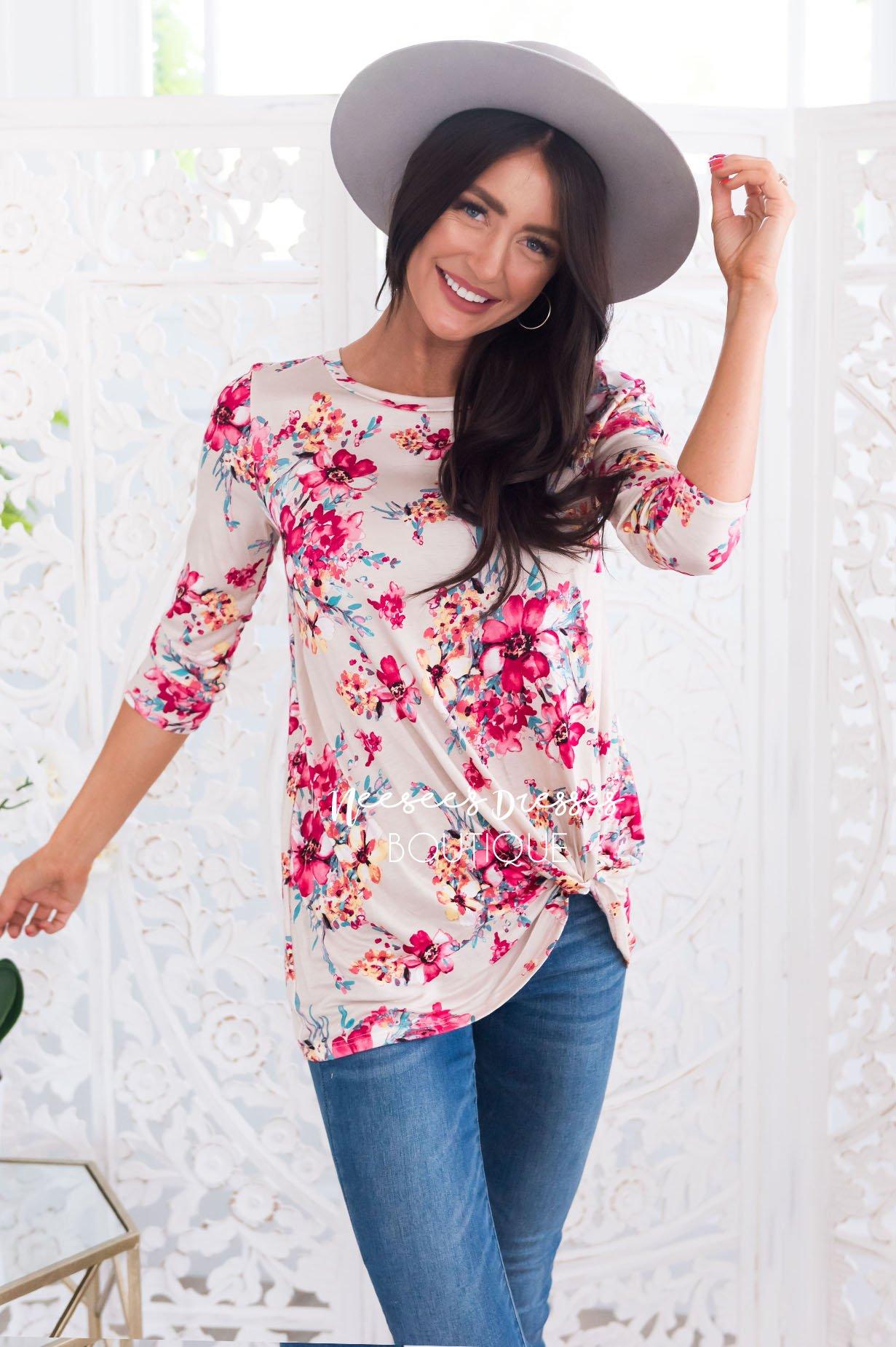 Floral Side Modest Twist Top