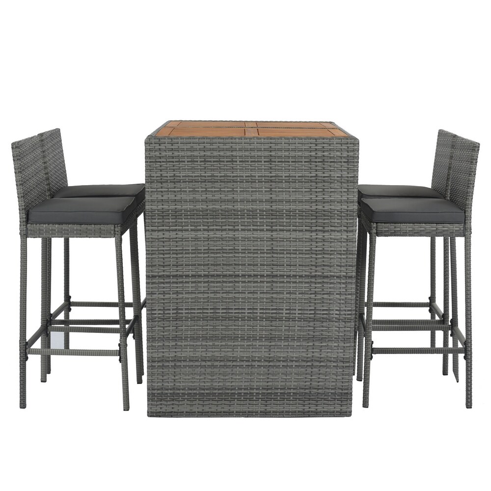 5 Pcs Wicker Bar Set Patio Bar Height Chairs Dining Sets  Gray