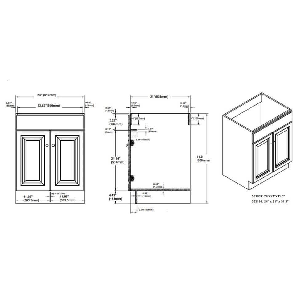 Design House Wyndham 24 in 2Door Bath Vanity Cabinet Only in White