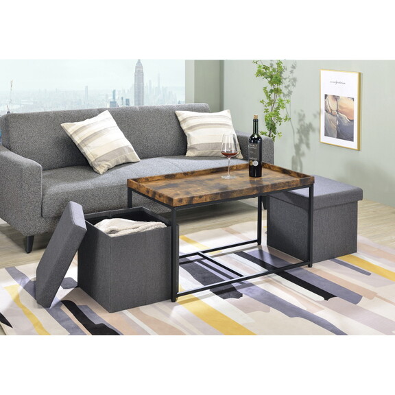 Monty Weathered Oak Wood Grain 3 Piece Coffee Tabl...