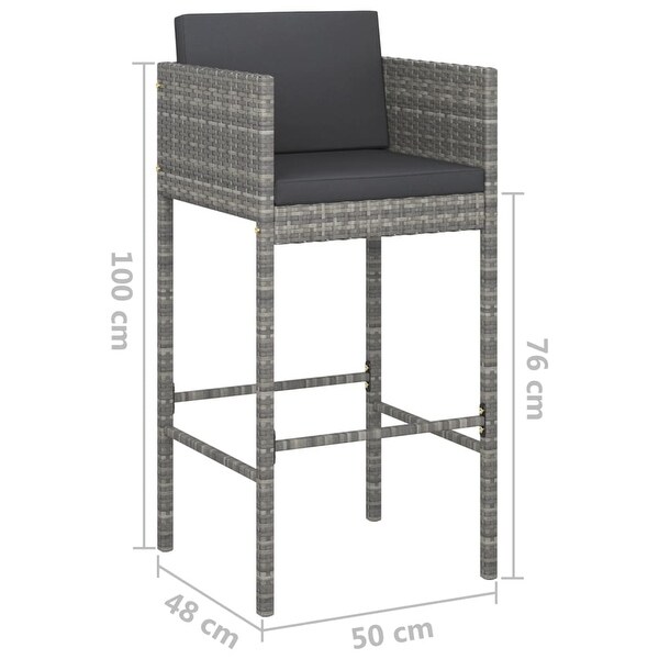 3 Piece Patio Bar Set with Cushions Poly Rattan Gray - Overstock - 37576267