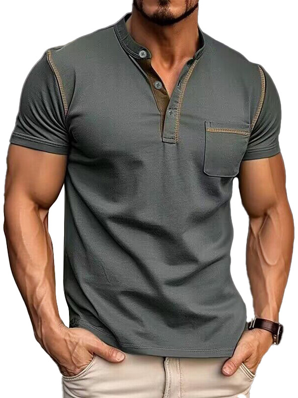 Men's Fashion Cotton Short Sleeve Henley Shirt