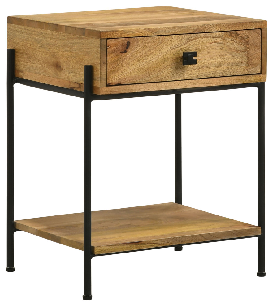 Declan 1 drawer Accent Table With Open Shelf Natural Mango and Black   Modern   Side Tables And End Tables   by Modon  Houzz