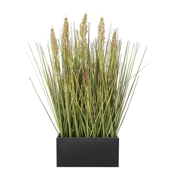 Faux Foliage Onion Grass Artificial Plant with Black Rectangular Plastic Pot