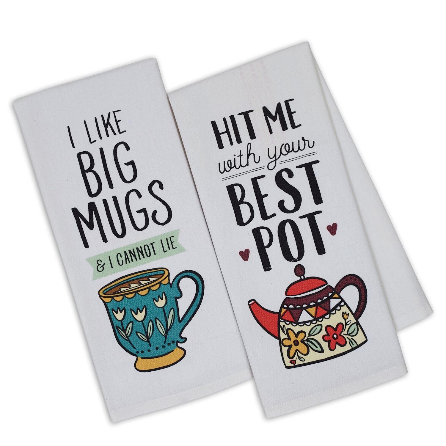 Coffee Love Text Printed 18 x 28 in. Jacquard Hanging Dishtowel， Fast Drying Soft Absorbent Cotton Kitchen Dishcloth， Woven Pattern Design Table Linens House Warming Gift 2 Pc Set - Mug and Teapot