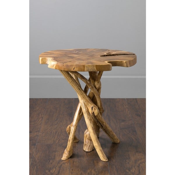 Natural Teak Top Accent Table with Root Base