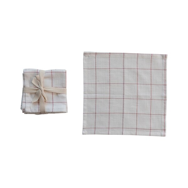 Cotton Cocktail Napkins with Grid，Set of 4