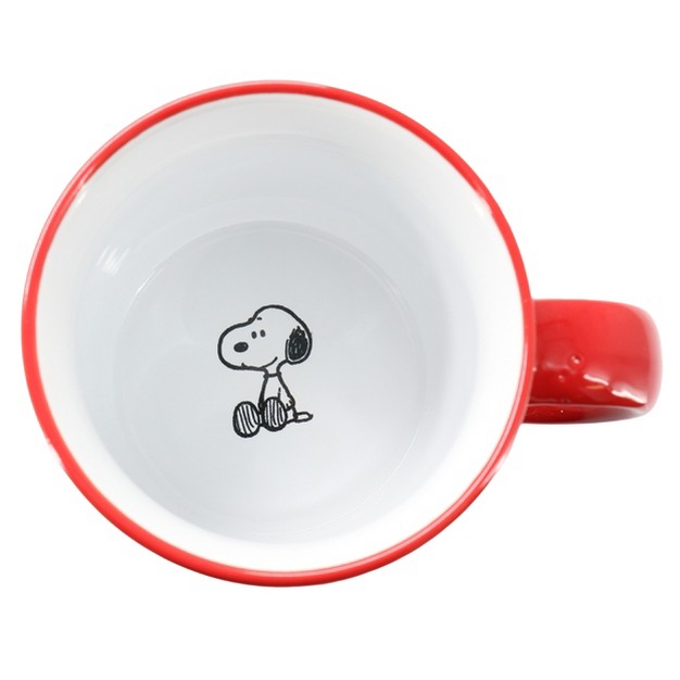 Peanuts Snoopy Christmas Gift 4 Piece 21 Ounce Stoneware Camper Mug Set In White And Red