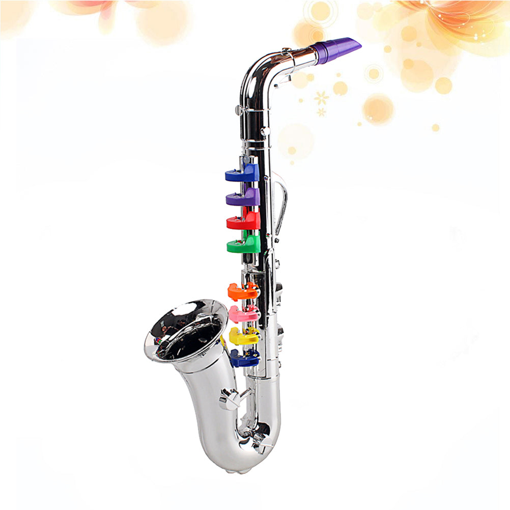 Children Plastic Trumpet Toy Musical Instruments Toy Saxophone 8 Rhythms Trumpet Toy Kids Mini Musical Instrument Toy Props for Preschool Toy Gift CZ01 (Silver)