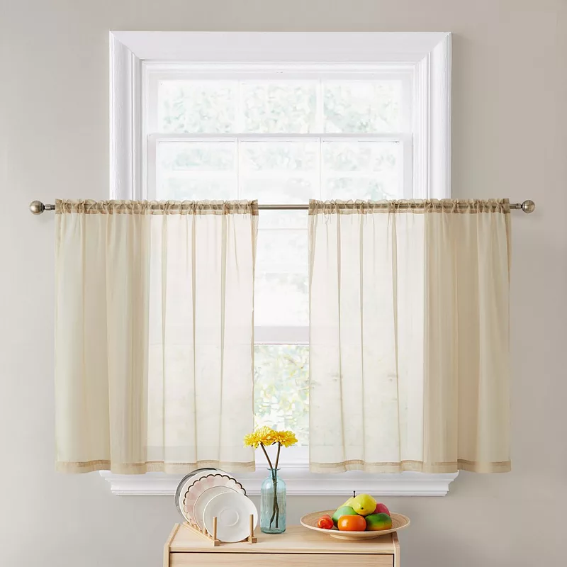 THD Sheer Voile Window Curtain Panels Cafe Tier Valance， Set of 2 tiers/valances