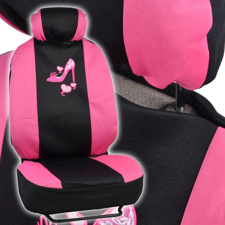 BDK Pink Love Heel Design Seat Covers for Car， SUV， Van and Truck， 9pc