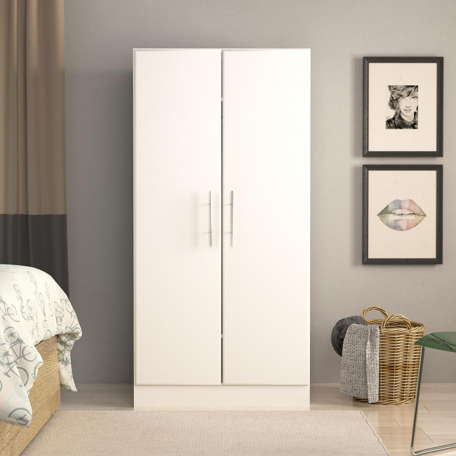 Prepac Elite 32 Wardrobe Cabinet with Adjustable Hinges， White Laminate Finish