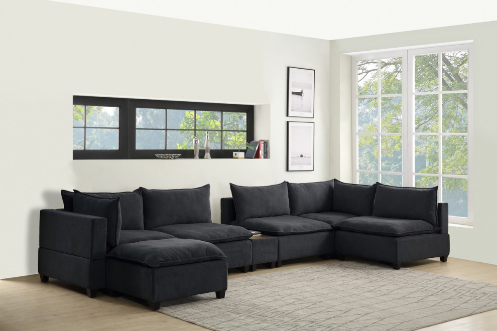 Madison Dark Gray 7 Piece Modular Sectional Chaise  USB Storage Console Table   Transitional   Sectional Sofas   by Kolibri Decor  Houzz